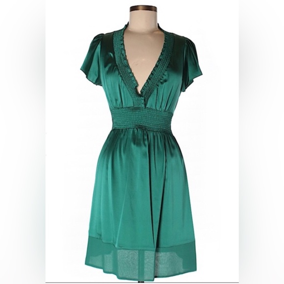BCBGMaxAzria Dresses & Skirts - New BCBG Max Azria Green Silk Dress Cap Sleeves L